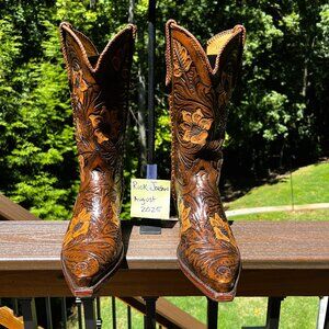 Star Fully Tooled Cowboy Boots w/Beautiful Leather Braiding in Men's Size 11.5D